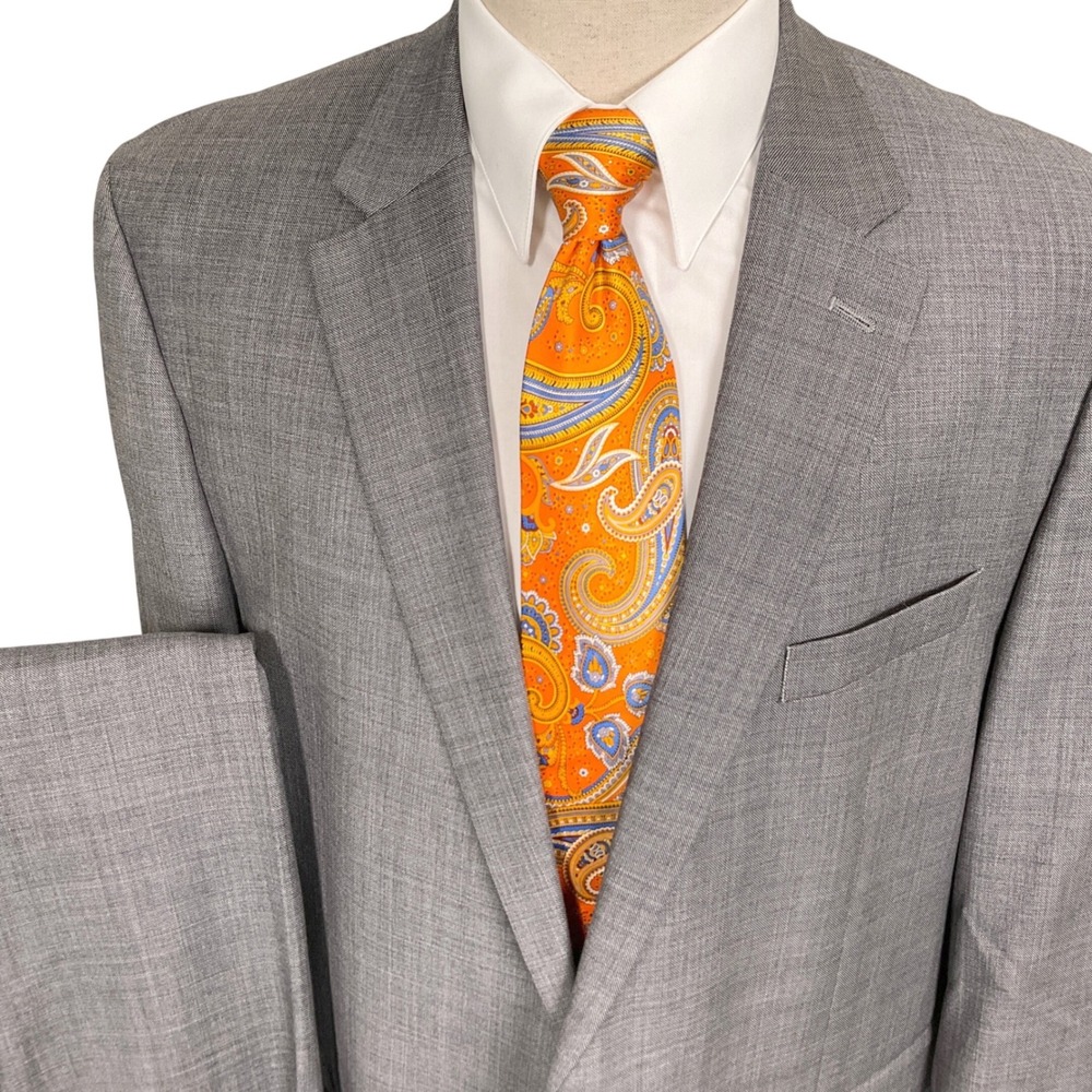 Chaps Suit Set Mens 46L Gray Woven Classic‎ Traditional Neutral Wool 2pc Office